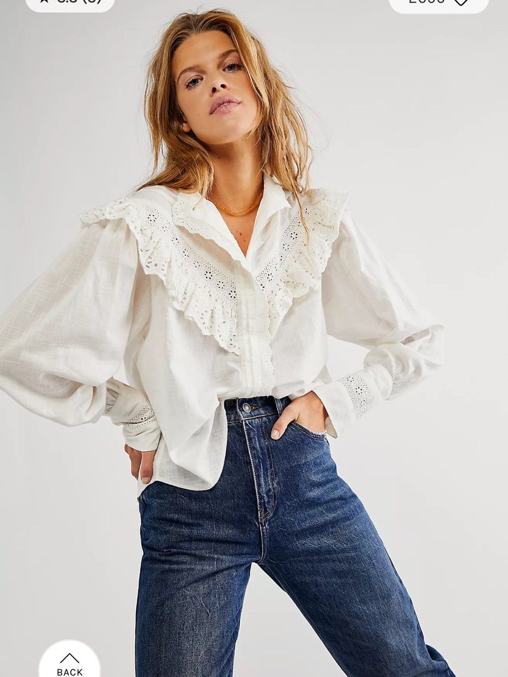 Free People White Eyelet Ruffle Collar Blouse
